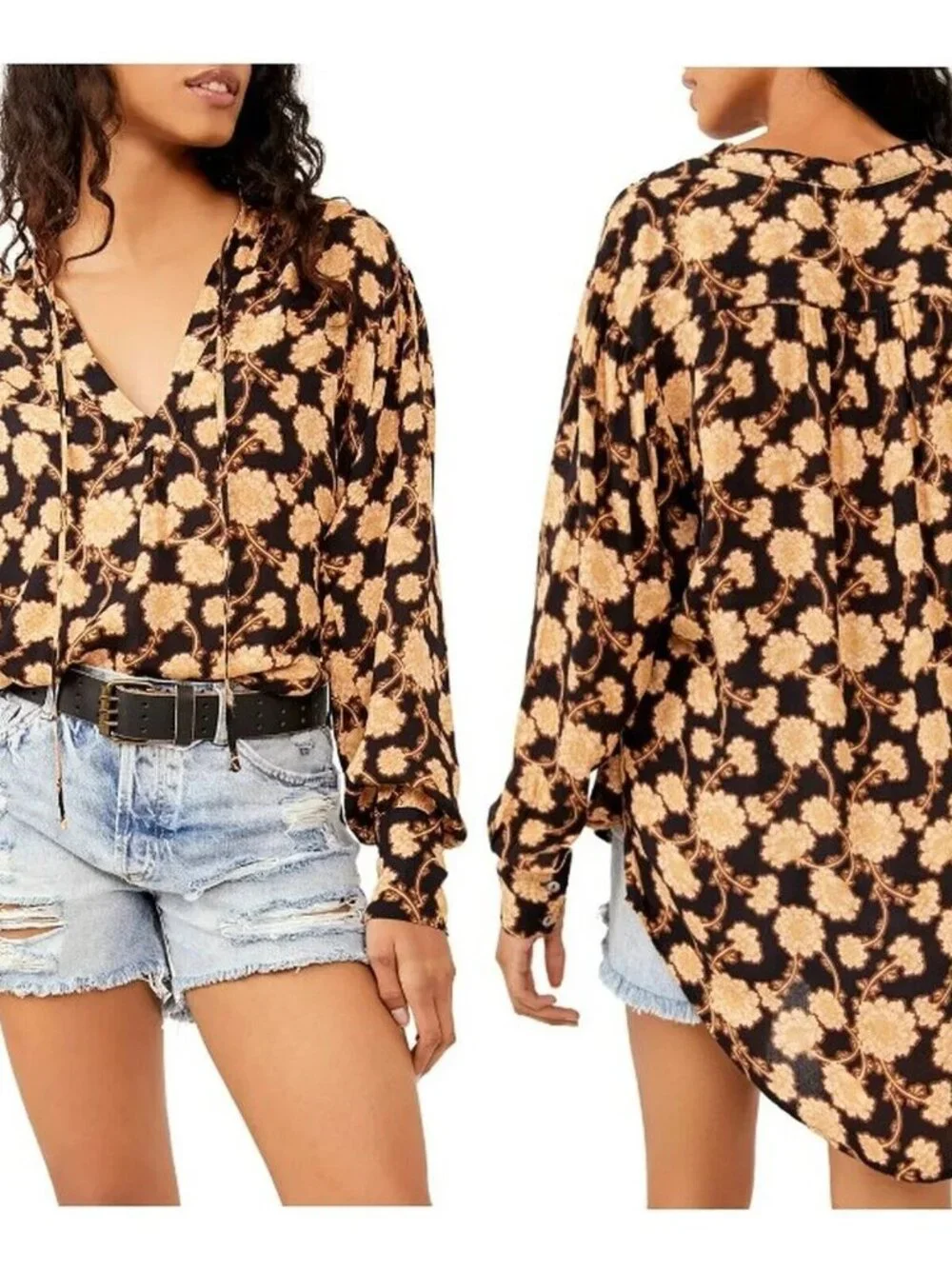 Free People Mia Black Tunic Top Women's Size Small NWT